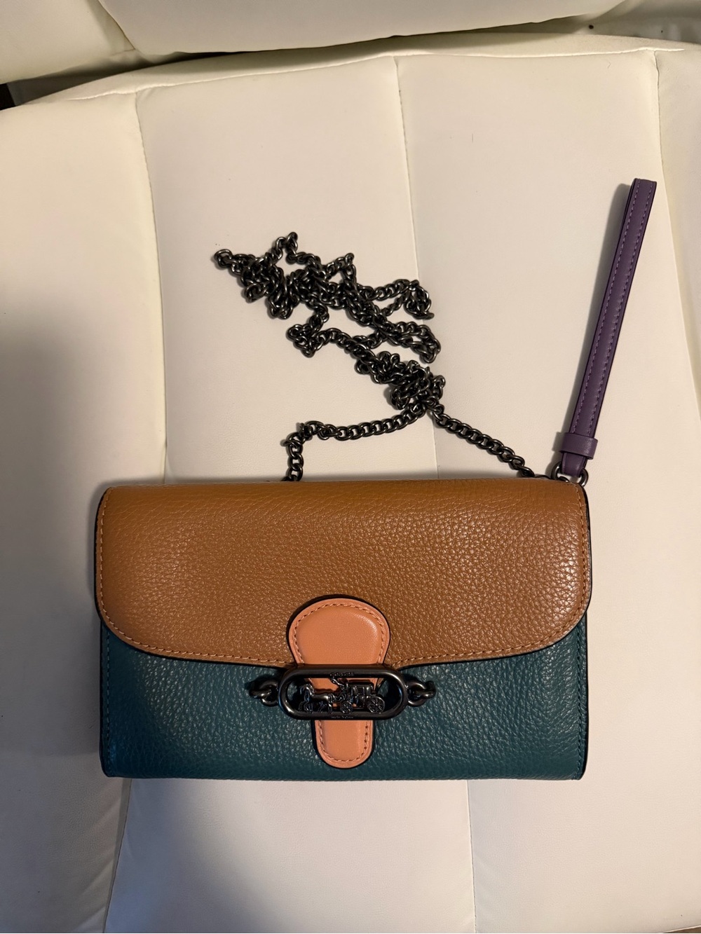 Coach Two-Tone Brown & Green Leather Crossbody with Pink Accent - Picture 2 of 5